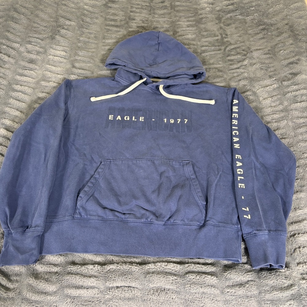 American Eagle Super Soft Heritage 1977 Graphic Hoodie Blue Mens Small AT252